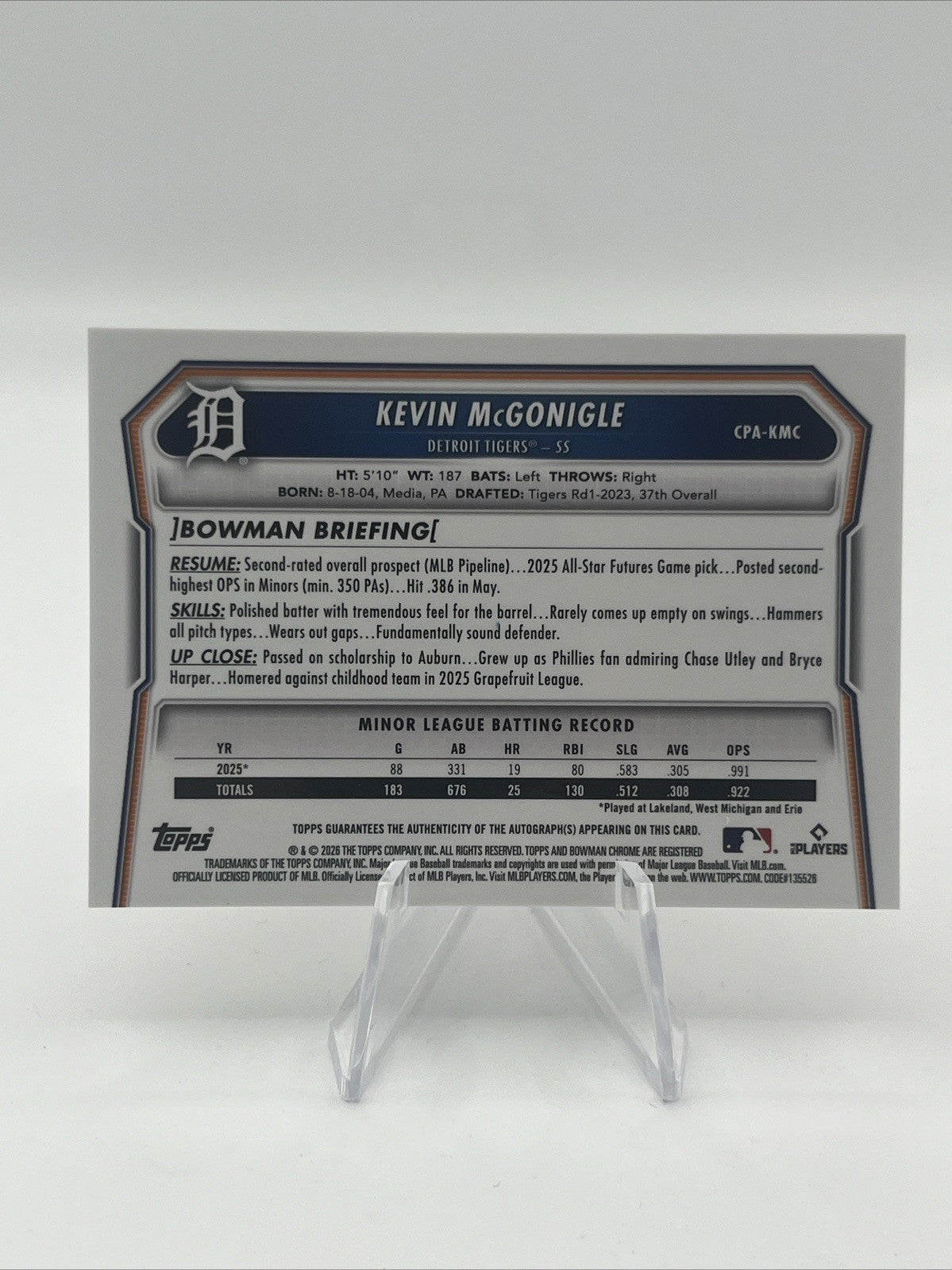 2026 Bowman Chrome Kevin McGonigle Gold Lava Prospect RC Auto #/50