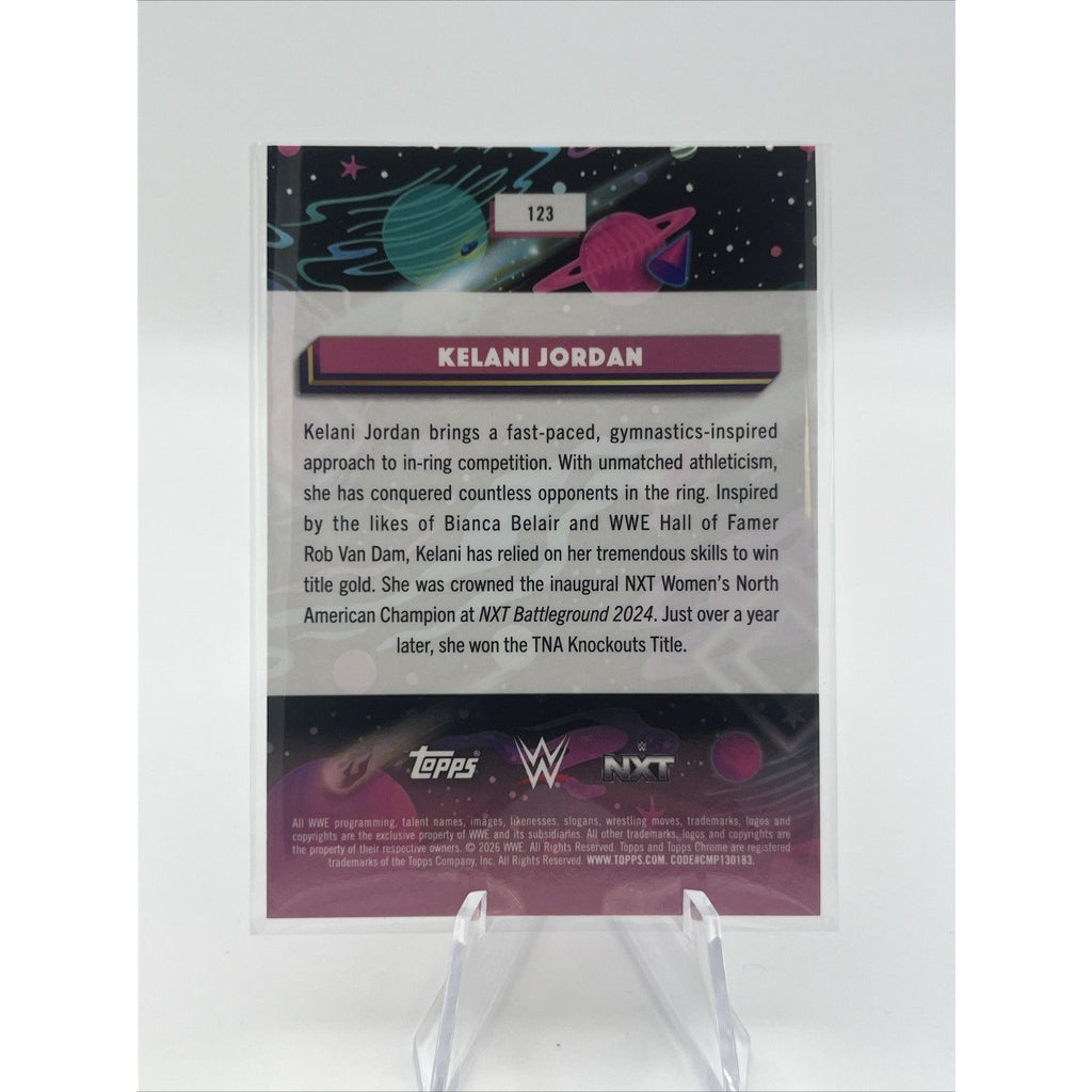 Kelani Jordan 2026 Topps Chrome Cosmic WWE #123 Magenta Cosmos Refractor /299