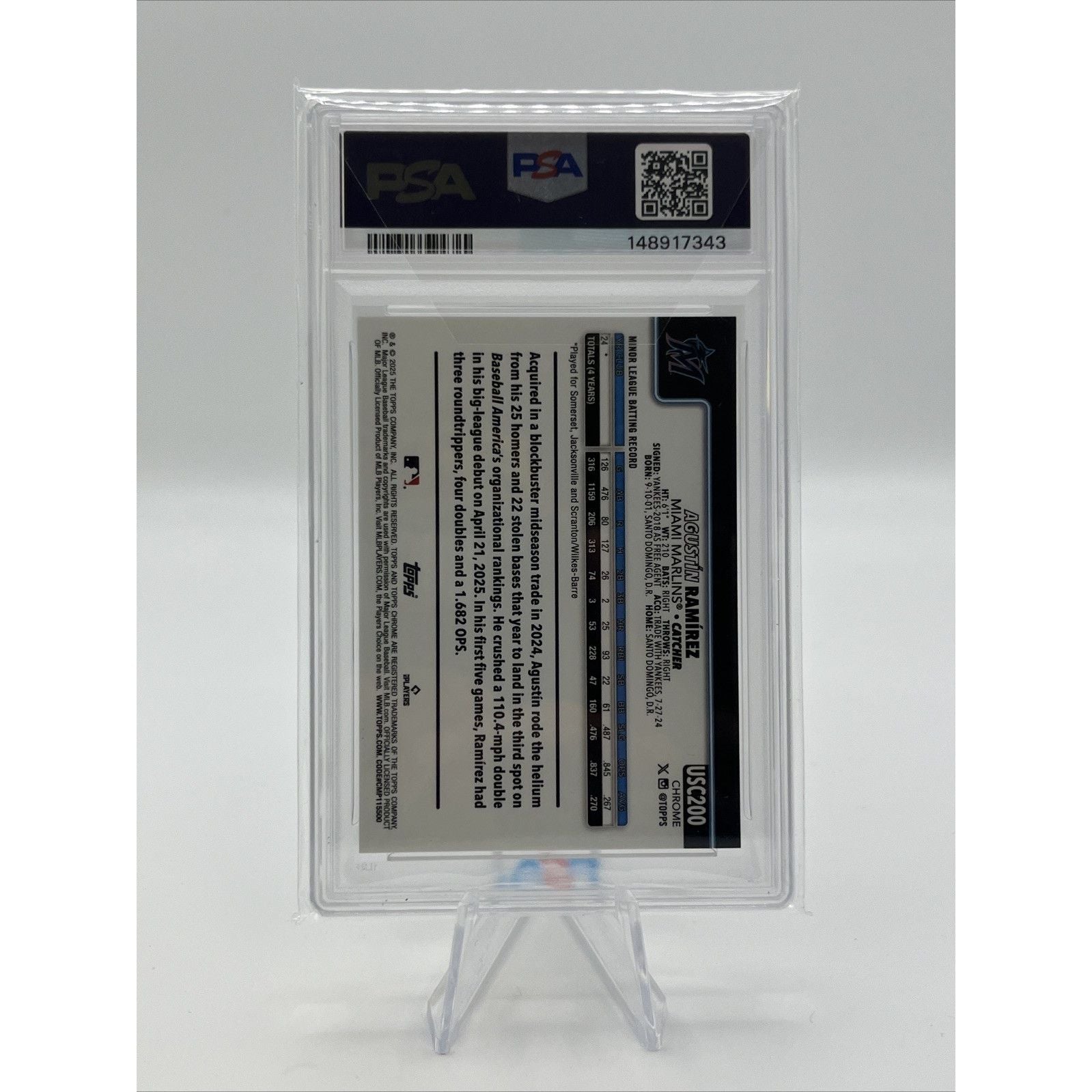 2025 Topps Chrome Update Agustin Ramirez Gold Wave PSA 9