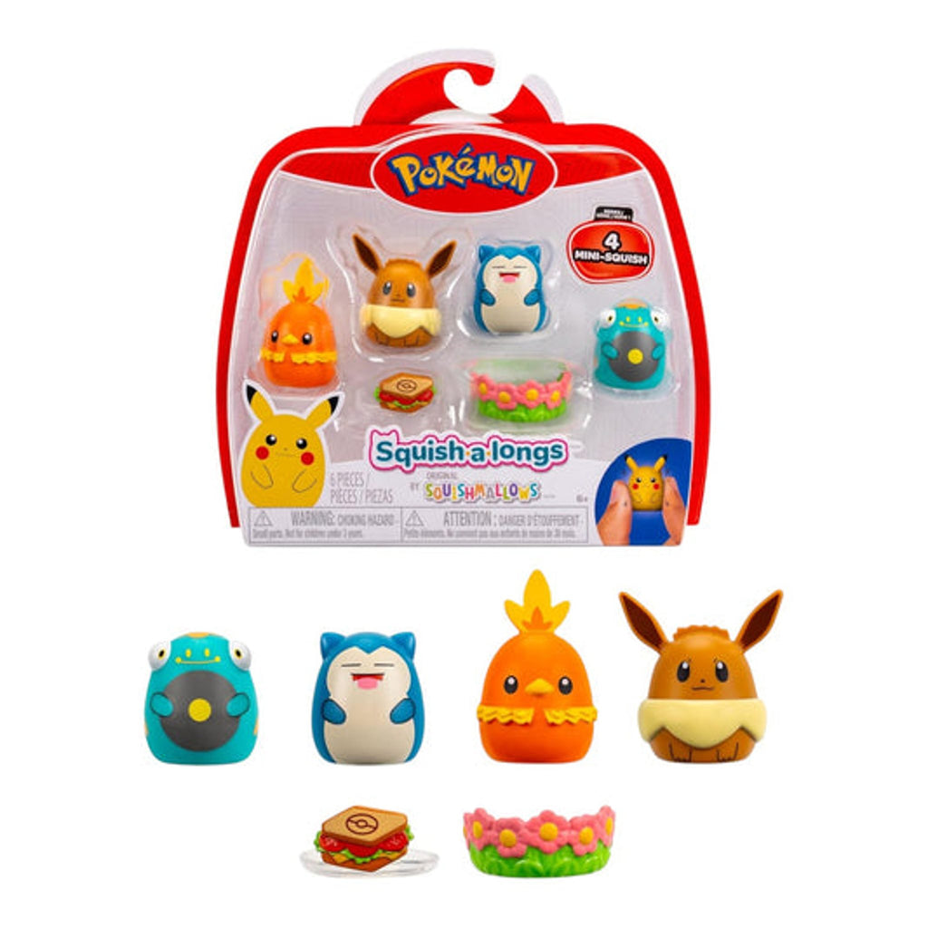 Jazwares LLC Squish-a-longs Pokémon Mini-Squish Eevee Snorlax Bellibolt Torchic 4-Pack