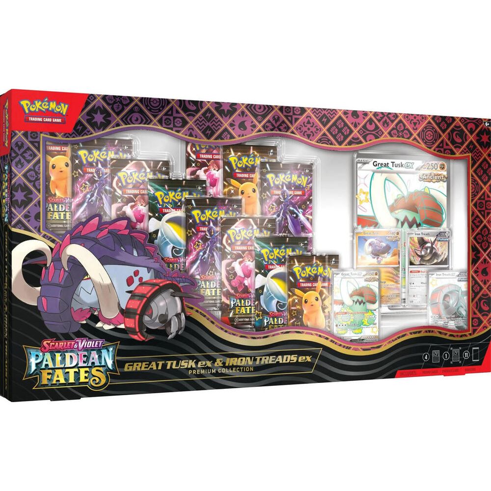 Pokémon Paldean Fates Great Tusk EX & Iron Treads ES Premium Collection Box
