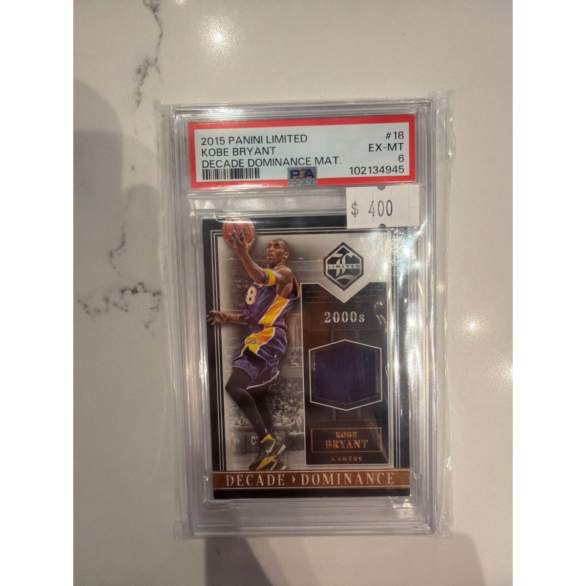 2015 Panini Limited Decade Dominance Mat. Kobe Bryant #18 PSA 6