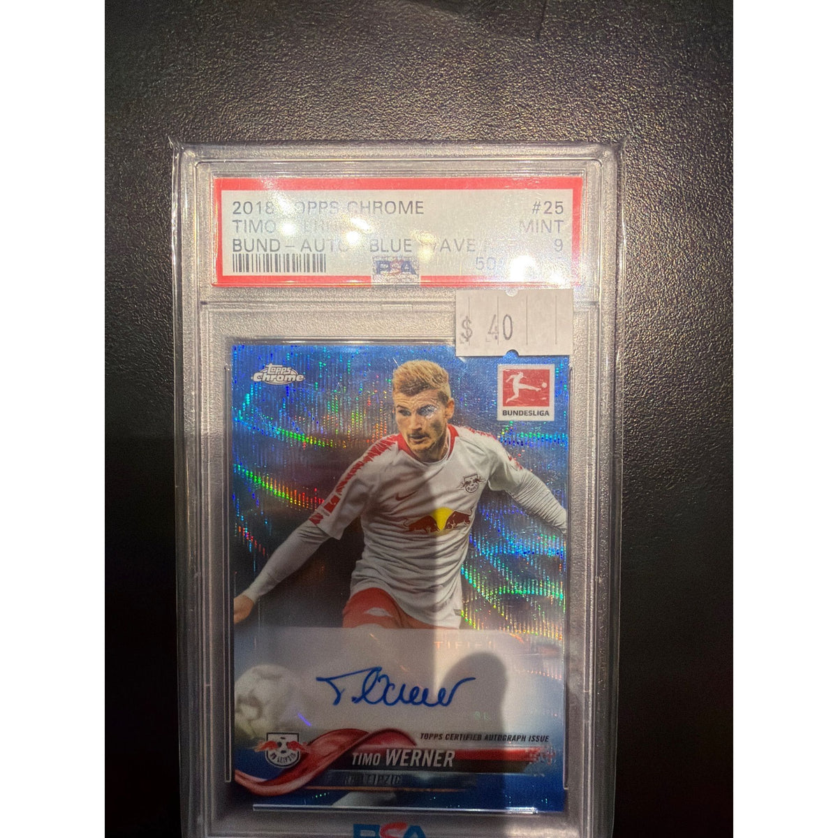 2018 Topps Chrome Bundesliga Auto Blue Wave Refractor Timo Werner #25 PSA 9