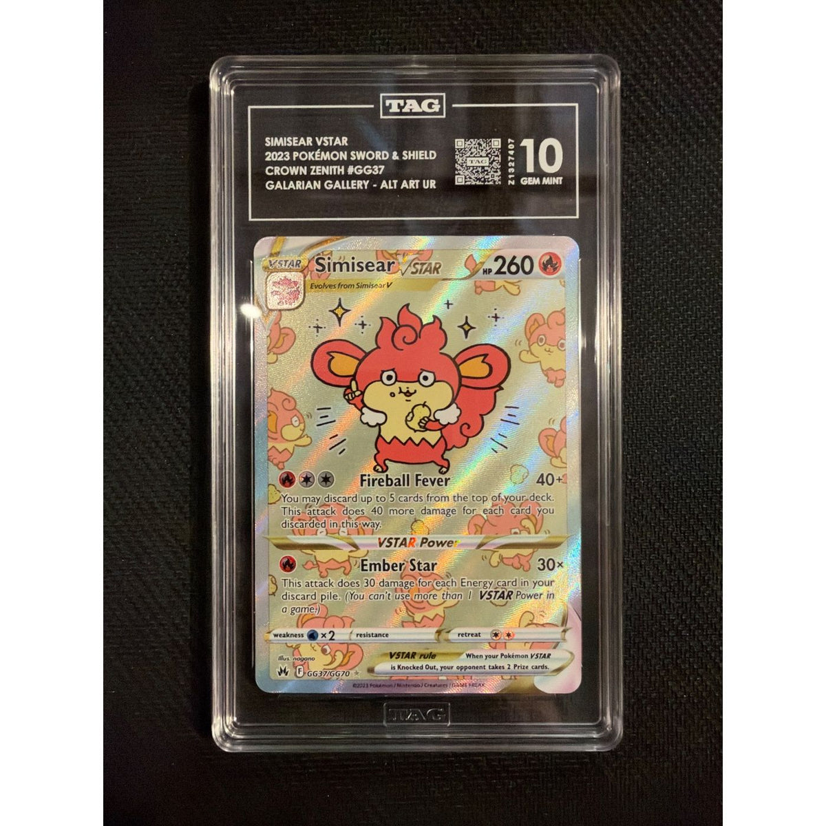 2023 Pokémon Sword & Shield Crown Zenith Galarian Gallery - Alt Art UR Simisear VSTAR #GG37 TAG 10