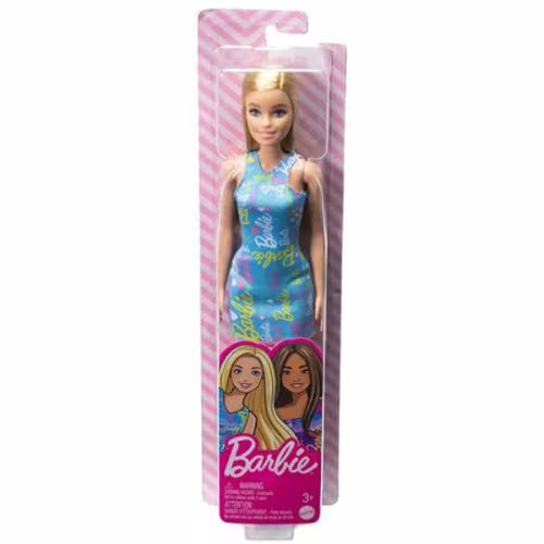 Barbie Doll Wearing Blue Barbie Print Dress