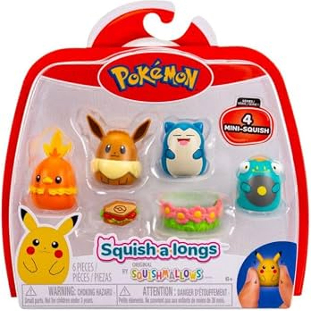 Jazwares LLC Squish-a-longs Pokémon Mini-Squish Eevee Snorlax Bellibolt Torchic 4-Pack