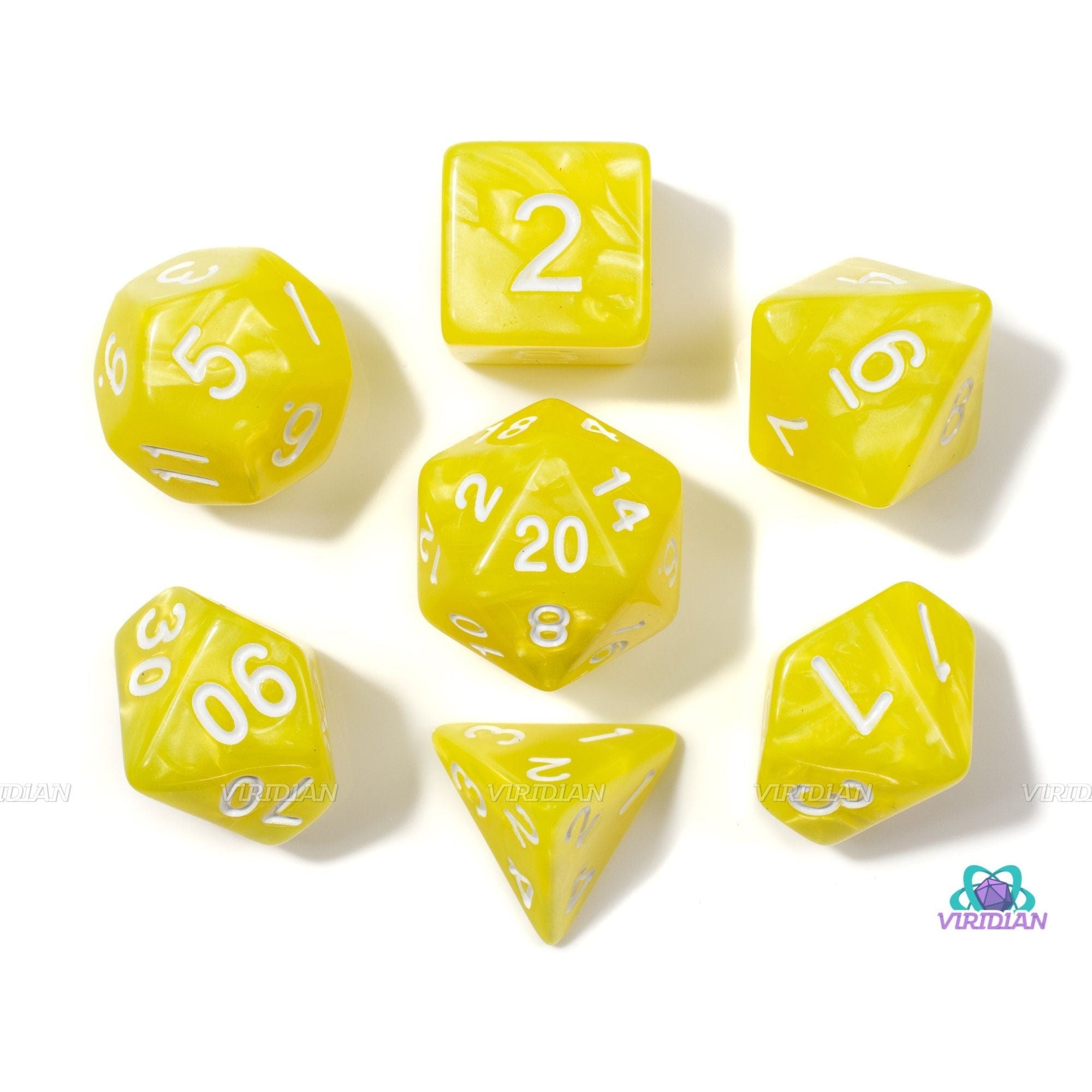 Yellow Cloudy Polyhedral Dice (7 Count)
