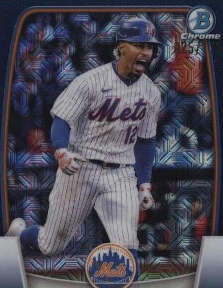 2023 Bowman - Francisco Lindor #81 Chrome Navy Mojo Refractor /175 ‼️BOOKEND‼️