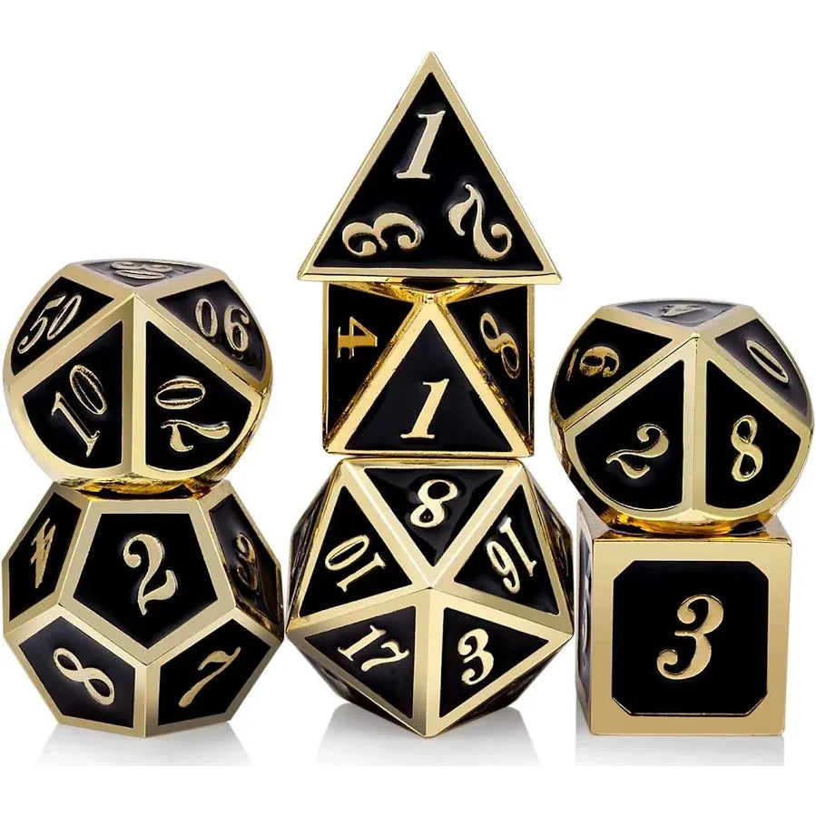 Black/Gold/Shadow/Spikey/Metal Polyhedral Dice (7 Count)