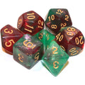 Red/Green/Shimmering Galaxy Polyhedral Dice (7 Count)