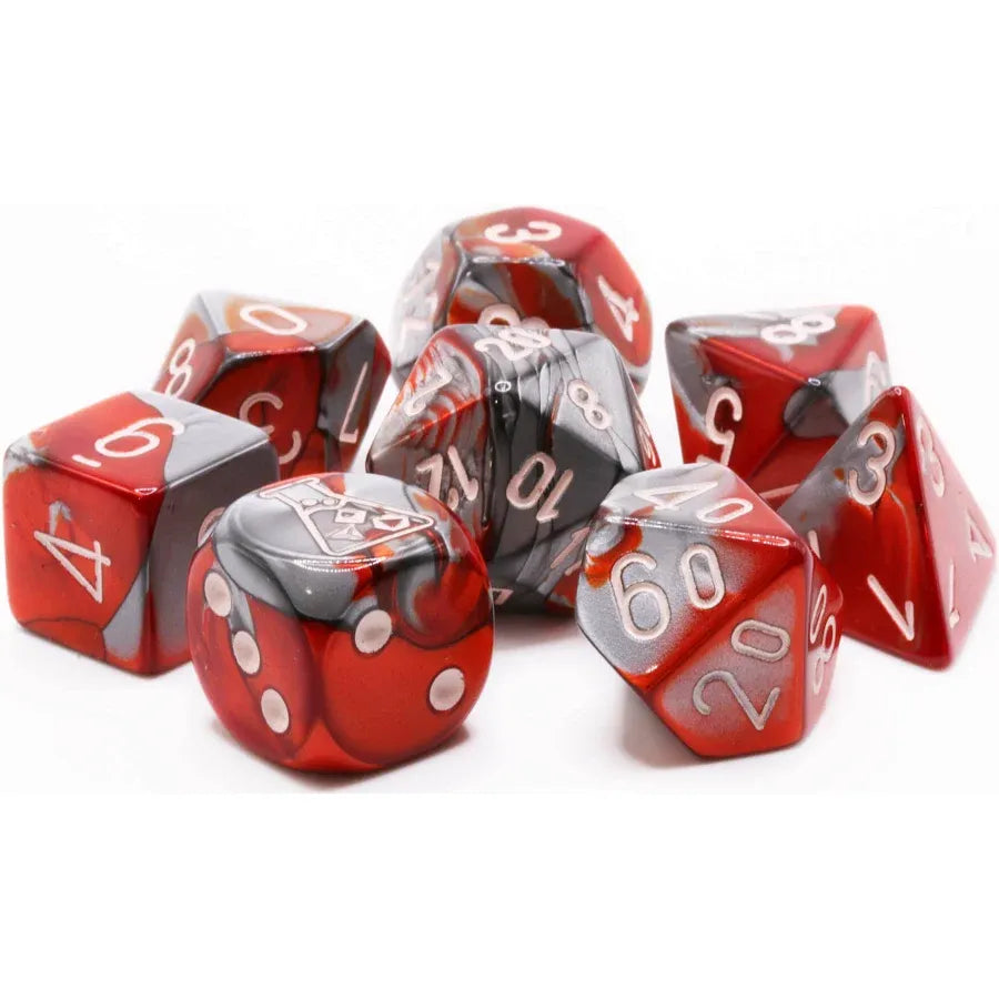 Red/Steel Polyhedral Dice (7 Count)