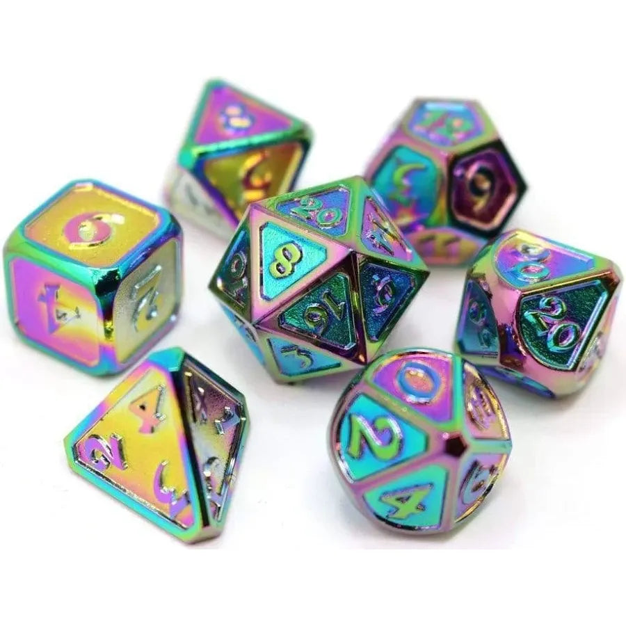 Rainbow/Gunmetal Polyhedral Dice (7 Count)