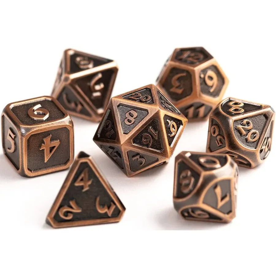Black/Copper/Metal Polyhedral Dice (7 Count)