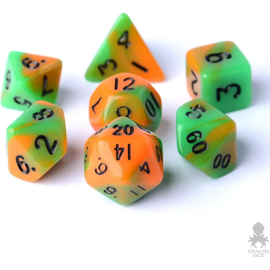 Green/Orange Polyhedral Dice (7 Count)