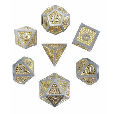 Yellow/Chrome/Metal Dragon Polyhedral Dice (7 Count)